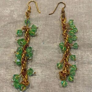 Aurora Borealis Light Green Crystal drop earrings, Vintage